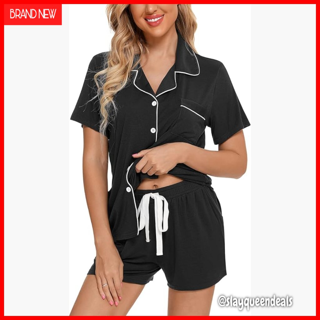 Soft Button Down Pajama Set Short Sleeve Sleepwear Lounge Maternity S-Xxl